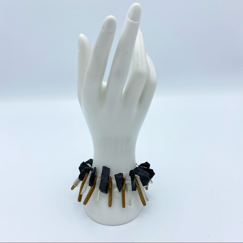 Black & Clear Stone Tribal Inspired Boho Statement Bracelet